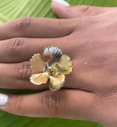 bague fleur dorée