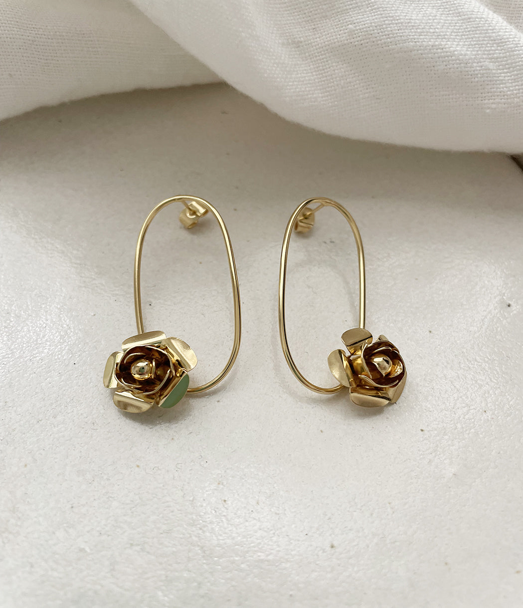 Boucles d'oreilles fleur ovales ROSES