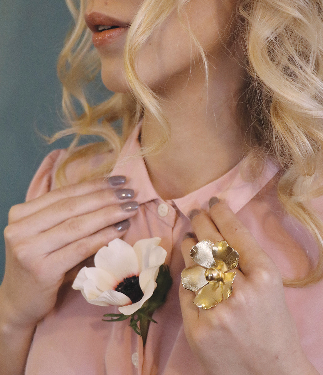 bague grosse fleur dorée