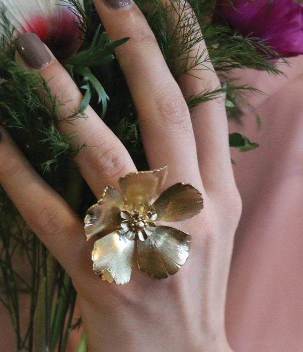 bague grosse fleur dorée