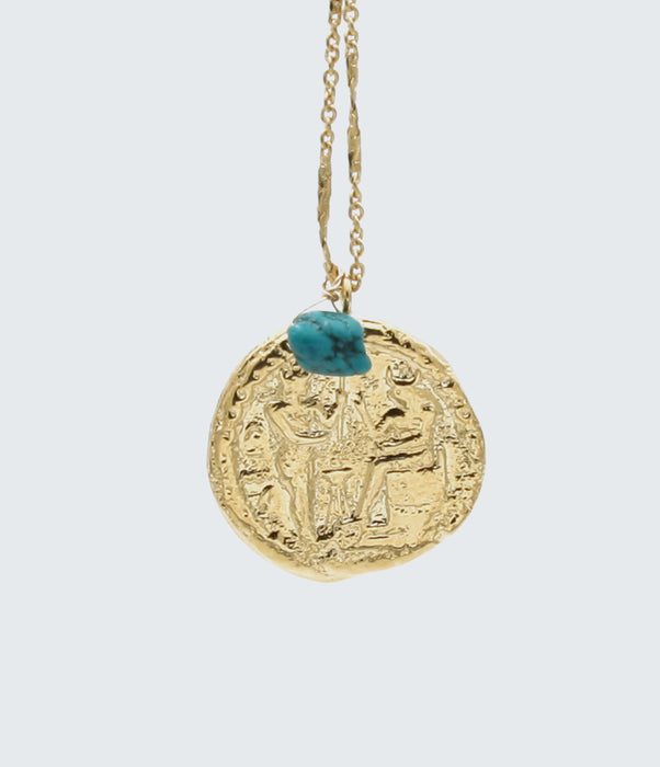 Sautoir médaille turquoise HORUS